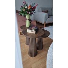 Ihlamur Wood Design Fitilli Koyu Ceviz 3 Lü Sehpa Set