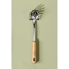 Özbience Akasya Ağacı Saplı Paslanmaz Çelik Makarna Kaşığı 30 cm