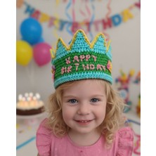 El Örgüsü Tasarım Çocuk Doğum Günü Tacı - Bebek Happy Birthday Şapkası - 1 Yaş Partisi