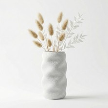 Atatuğ Hediyelik Modern Dalgalı Tasarım Beyaz Dokulu Vazo - Kumtaşı Görünümlü Dekoratif Obje (16CM)