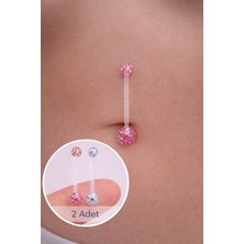 Sacce Scarves & Accessories Hamilelik Için Bioplast Göbek Piercing Seti – 2'li (Pembe & Gümüş Simli)