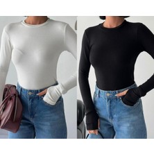 Betnur Kadın Pamuklu Parmak Geçirmeli Bisiklet Yaka Bady Bluz