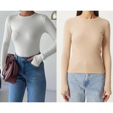 Betnur Kadın Pamuklu Parmak Geçirmeli Bisiklet Yaka Bady Bluz