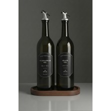 Özbience 2'li Ahşap Stantlı Cam Yağdanlık 750ML, Damlatmaz, Suya Dayanıklı, Etiketli