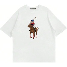 Mad&Calf Unisex Teddy Cowboy Baskılı Bisiklet Yaka Oversize Tshirt
