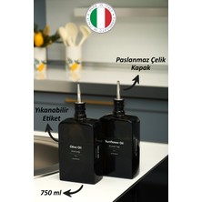 Özbience 2'li 750 ml Cam Yağdanlık ve Sosluk Seti, Damlatmaz Kapak, Siyah Kapağı