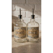 Özbience 2'li Şeffaf Çelik Tıpalı 750ML Cam Yağ Şişesi Seti