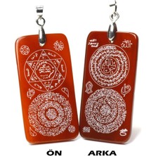 Ilgın Doğal Taş Takı Çift Taraflı Hilye-I Şerif ve Mühr-Ü Süleyman Yazılı Yemen Zırhı Akik Kolye Ucu