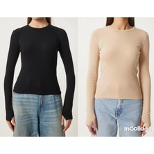 Betnur Kadın Pamuklu Parmak Geçirmeli Bisiklet Yaka Bady Bluz