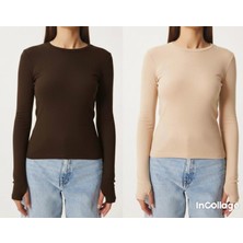 Betnur Kadın Pamuklu Parmak Geçirmeli Bisiklet Yaka Bady Bluz