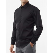 Sdnyazo Erkek Siyah Klasik Gömlek Regular Slim Pamuklu Likralı Klasik Yaka
