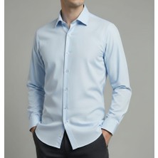 Sdnyazo Erkek Açık Mavi Klasik Gömlek Regular Slim Pamuklu Likralı Klasik Yaka