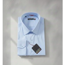 SDNYAZO Erkek Açık Mavi Klasik Gömlek Klasik Fit Pamuklu Likralı Klasik Yaka