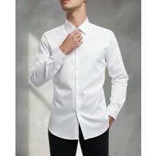 Sdnyazo Erkek Beyaz Klasik Gömlek Regular Slim Pamuklu Likralı Klasik Yaka