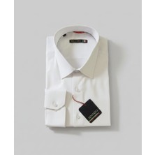 SDNYAZO Erkek Beyaz Klasik Gömlek Klasik Fit Pamuklu Likralı Klasik Yaka