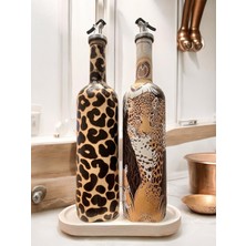 Özbience Leopar Desenli Zeytinyağı ve Sıvıyağ Seti, Şişe, Yağlık, Sirkelik ve Sosluk