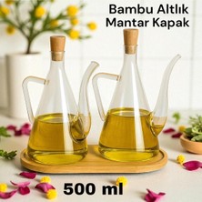 Özbience 2'li 500ML Şeffaf Cam Yağdanlık Seti, Mantar Kapaklı, Zarif Tasarım