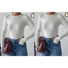 Betnur Kadın Pamuklu Parmak Geçirmeli Bisiklet Yaka Bady Bluz