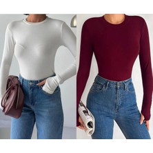 Betnur Kadın Pamuklu Parmak Geçirmeli Bisiklet Yaka Bady Bluz