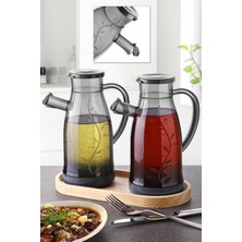 Özbience 2'li Olivia Bambu Standlı Plastik Yağdanlık ve Sirkelik, 700 Ml, Şeffaf