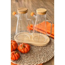 Özbience 2'li Bambu Kapaklı Borosilikat Cam Yağlık ve Sirkelik, 900ML Set