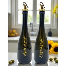 Özbience Amber Cam Yağlık Seti, 2'li, 750 Ml, Zeytinyağı ve Ayçiçekyağı Şişeleri