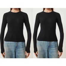 Betnur Kadın Pamuklu Parmak Geçirmeli Bisiklet Yaka Bady Bluz