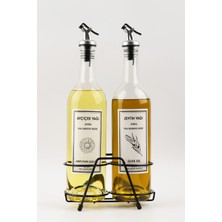 Özbience 2'li Şeffaf 750 ml Yağdanlık Seti, Akıtmaz ve Siyah Kısa Stand