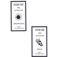 Özbience 2'li Ayçiçek ve Zeytinyağı Sticker Seti, Siyah-Beyaz Etiketler