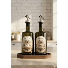 Özbience Ahşap Standlı 2'li Amber Cam Yağ Şişesi 500 ml Seti