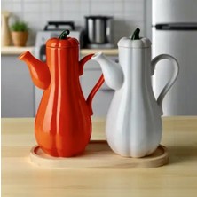 Özbience Bambu Standlı 2’li Porselen Bal Kabak Model Yağdanlık Seti