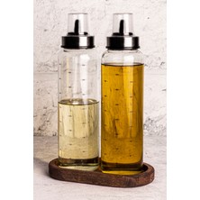 Özbience Cam Yağdanlık ve Sirkelik Seti, Ahşap Standlı, 3 Parça, 500 ml