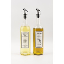 Özbience Şeffaf Cam Şişe Çiftli 750 Ml, Zeytinyağı ve Sıvıyağ Için Yağlık Seti
