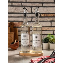 Özbience Şeffaf Ahşap Standlı 2'li 750 ml Yağ ve Sirke Şişesi Seti