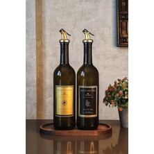 Özbience Ahşap Standlı 2'li Amber Gold 750ML Zeytinyağı ve Sıvıyağ Şişesi