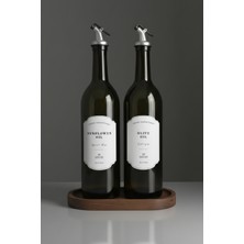 Özbience Çiftli Ahşap Stantlı Cam Yağdanlık 750 Ml, Damlatmaz, Suya Dayanıklı, Oval Tasarım