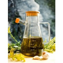 Özbience Vakumlu Bambu Kapaklı 900 ml Borosilikat Cam Yağlık ve Sirkelik