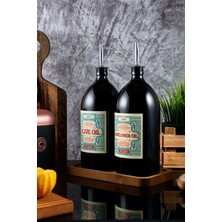 Özbience 1 Lt Parlak Siyah Ahşap Stantlı Zeytinyağı ve Ayçiçek Yağı Şişesi