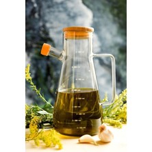 Özbience 900 ml Borosilikat Cam Yağlık ve Sirkelik, Bambu Kapaklı, Şık Tasarım