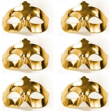 Skygo Altın Metalize Renk Düz Balo Parti Maskesi 6 Adet