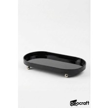 Eocraft Lüks Kompozit Granit Yağlık Altlığı ve Sunumluk 24X12,5 cm Krom Top Ayaklı Sunum Tabağı (Orta Boy)