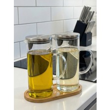 Özbience Cam Yağdanlık Seti, Vakumlu Kapak, Bambu Altlıklı, Şık ve Kullanışlı