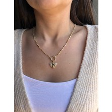 Nunu Takı Taşlı Arı Charmlı Küp Zincir Kolye