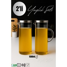 Özbience Borosilikat Cam Yağlık ve Sirkelik Seti, Vakum Kapaklı, 1500ML, 2'li