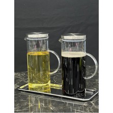 Özbience Şık Cam Yağdanlık ve Sirkelik Seti, 1,5 Litre, Çelik Kapaklı, Modern Tasarım