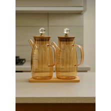 Özbience Bambu Altlıklı Kristal Taşlı Borosilikat Cam Yağlık ve Sirkelik 650ML
