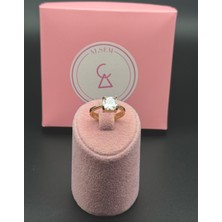 Alsem 18 Ayar Gold Kaplama Kare Tektaş Yüzük , Ciddi Ilişki Yüzüğü , Sevgililer Günü Hediyesi