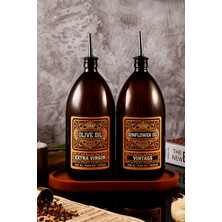 Özbience 1 Lt Ahşap Standlı Vintage Renkli Zeytinyağı ve Ayçiçek Yağı Şişesi