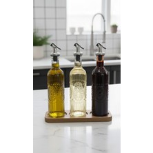 Özbience 3'lü Daisy Cam Çiçek Desenli Standlı Yağdanlık Seti 500 ml