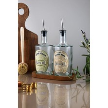 Özbience 500ML Ahşap Standlı Şeffaf Cam Serisi Zeytinyağı ve Ayçiçek Yağı Şişesi